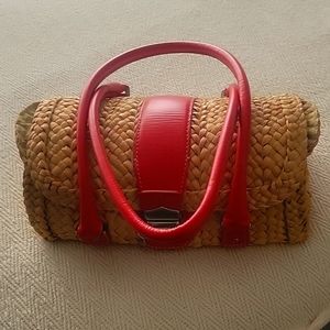 Darling straw  and leather pink purse